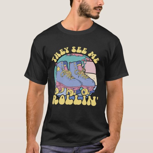 Ze zien me rollen Roller Derby Vrouwen Roller Ska T-shirt (Voorkant)