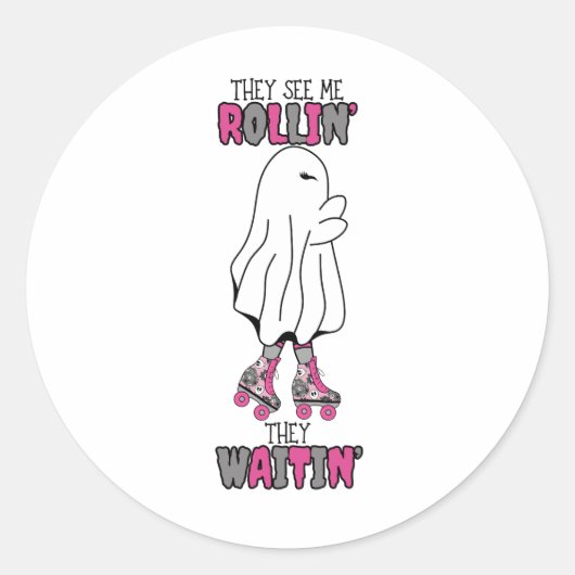 Ze zien me rollen, ze wachten in 'roze retro geest ronde sticker (Voorkant)