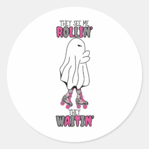 Ze zien me rollen, ze wachten in 'roze retro geest ronde sticker