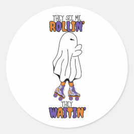 Ze zien me rollen, ze wachten op Retro Ghost Ronde Sticker