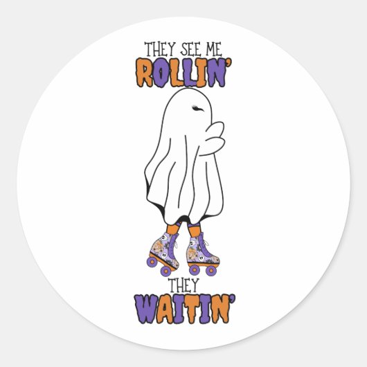 Ze zien me rollen, ze wachten op Retro Ghost Ronde Sticker (Voorkant)