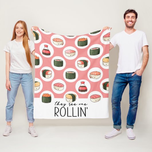 Ze zien me Rollin' Kawaii Fun Sushi Rolls & Stippe Fleece Deken (In situ)
