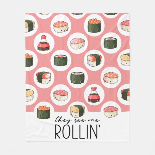 Ze zien me Rollin' Kawaii Fun Sushi Rolls & Stippe Fleece Deken (Voorkant)
