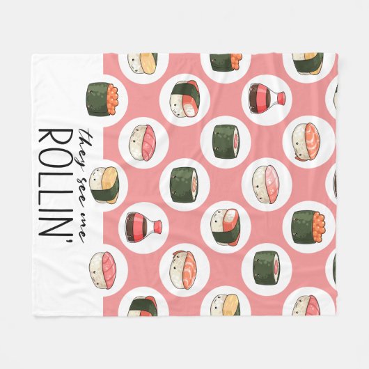 Ze zien me Rollin' Kawaii Fun Sushi Rolls & Stippe Fleece Deken (Voorkant (Horizontaal))