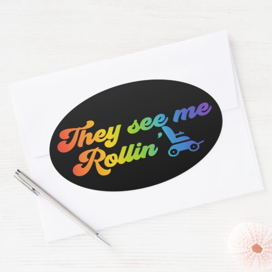 Ze zien me Rollin’ - rolstoel Ovale Sticker (Envelop)