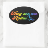 Ze zien me Rollin’ - rolstoel Ovale Sticker (Tas)