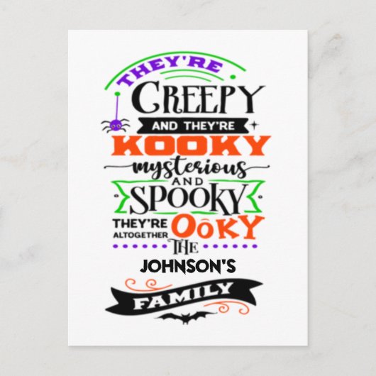 Ze zijn griezelig en ze zijn Kooky Mysterious Spoo Briefkaart (Voorkant)