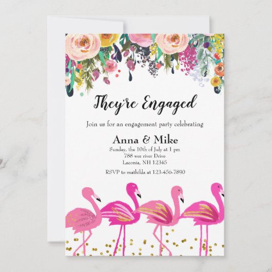 Ze zijn verloofd met Flamingo Party Invitation Kaart (Voorkant)