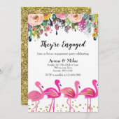 Ze zijn verloofd met Flamingo Party Invitation Kaart (Voorkant / Achterkant)