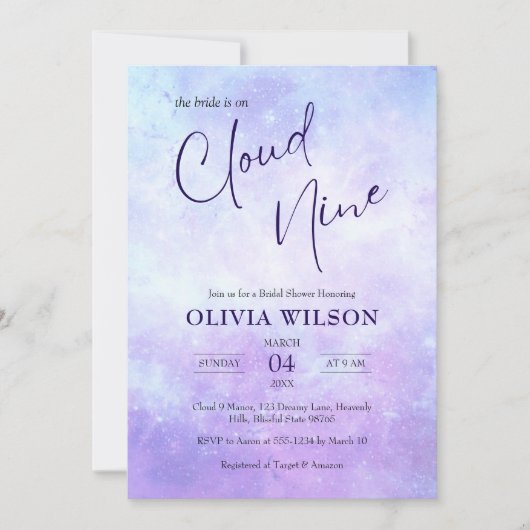 Ze zit op Cloud 9 Dreamy Elegant Vrijgezellenfeest Kaart (Voorkant)