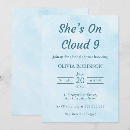 Ze zit op Cloud 9 Dreamy Sky Blue Vrijgezellenfees Kaart (Voorkant / Achterkant)