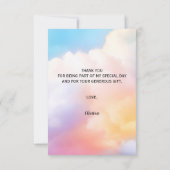 Ze zit op cloud 9 Kleurrijke Pastel Vrijgezellenfe Bedankkaart (Achterkant)