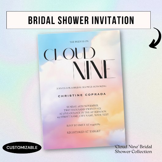 Ze zit op cloud 9 Kleurrijke Pastel Vrijgezellenfe Kaart