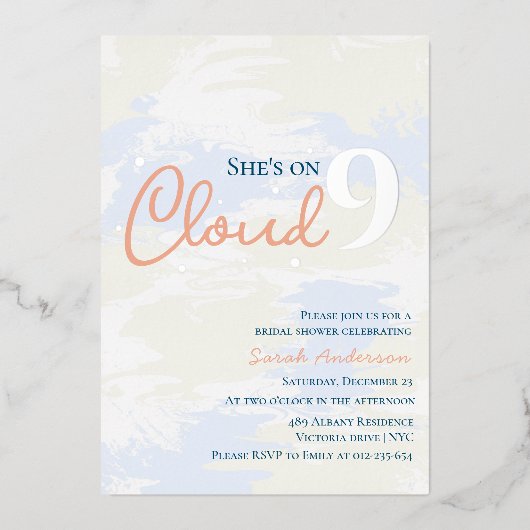 Ze zit op Cloud 9 Pastel Texture Vrijgezellenfeest Folie Uitnodiging (Voorkant)