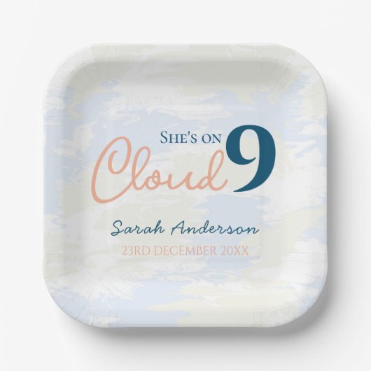 Ze zit op Cloud 9 Whimsical Vrijgezellenfeest Papieren Bordje (Voorkant)