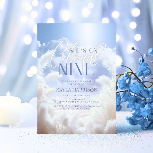 Ze zit op Cloud Nine 9 Pampas Baby shower Kaart