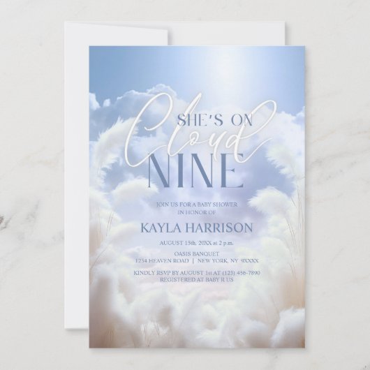 Ze zit op Cloud Nine 9 Pampas Baby shower Kaart (Voorkant)