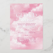 Ze zit op Cloud Nine Pink Vrijgezellenfeest Folie Uitnodiging (Voorkant)