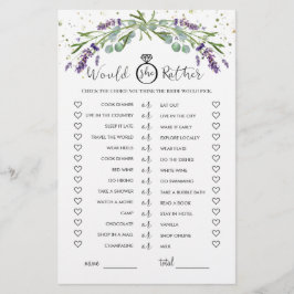 Ze zou liever eucalyptus lavendel bruids spel flyer