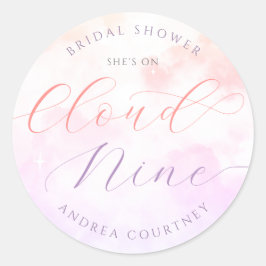 Ze zweeft op wolk negen Roze Pastel Bruiloftsfeest Ronde Sticker