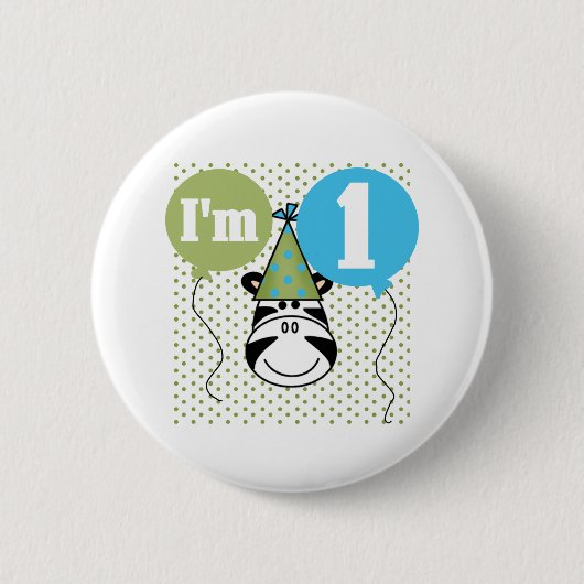 Zebra 1e verjaardag ronde button 5,7 cm (Voorkant)