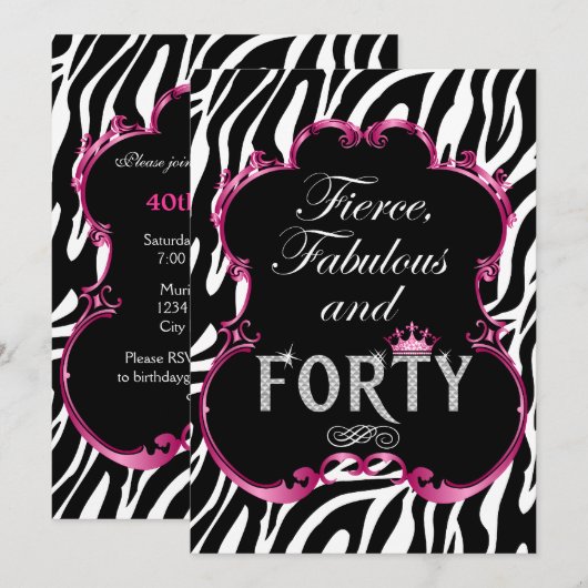 Zebra 40 en de feestdag van de Fabulous Bling Kaart (Voorkant / Achterkant)