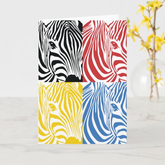 Zebra 4-kleurige Groeten Kaart (Gele Bloem)