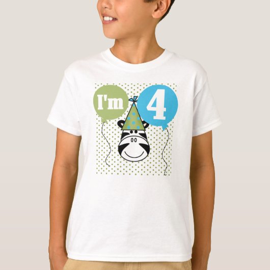 Zebra 4e verjaardag t-shirt (Voorkant)