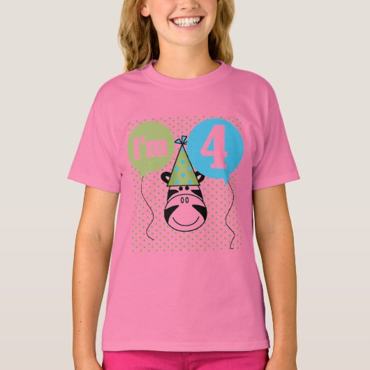 Zebra 4e verjaardag T-shirts en geschenken (Voorkant)