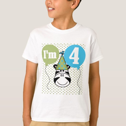 Zebra 4e verjaardag T-shirts en geschenken (Voorkant)