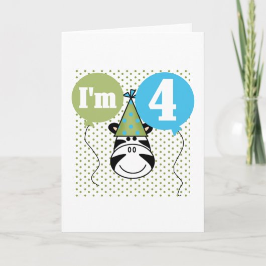 Zebra 4e verjaardag T-shirts en geschenken Kaart (Voorkant)