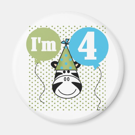 Zebra 4e verjaardag T-shirts en geschenken Magneet (Voorkant)