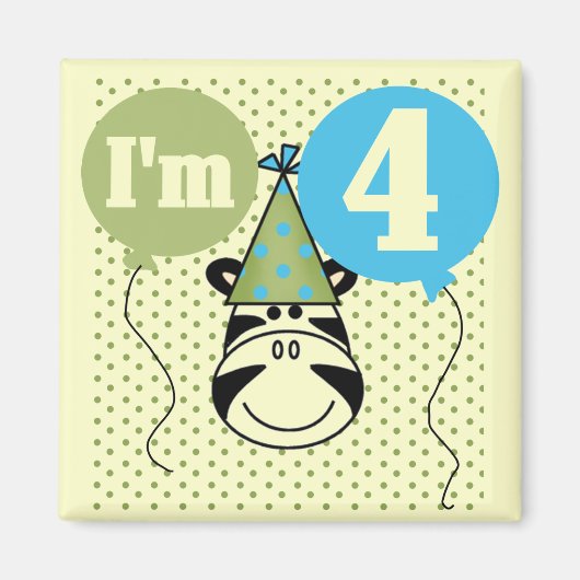 Zebra 4e verjaardag T-shirts en geschenken Magneet (Voorkant)