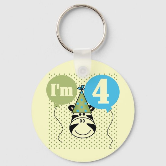 Zebra 4e verjaardag T-shirts en geschenken Sleutelhanger (Voorkant)