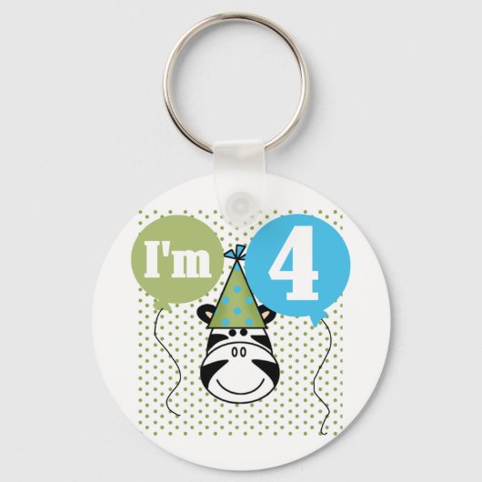 Zebra 4e verjaardag T-shirts en geschenken Sleutelhanger (Voorkant)
