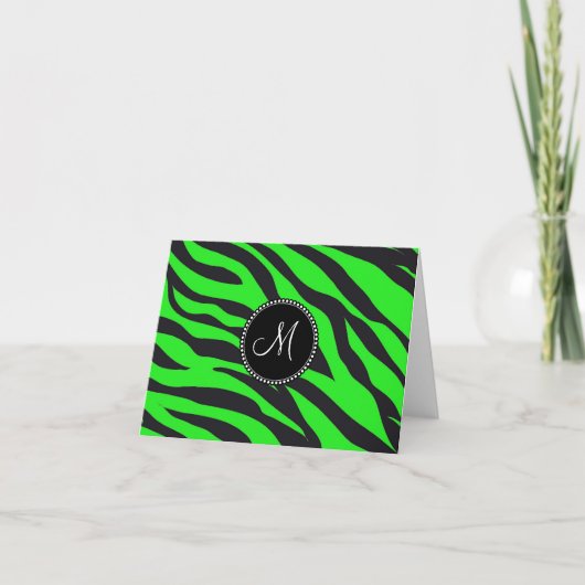 Zebra Aanvankelijke Neon van het Met monogram van Notitiekaartje (Voorkant)