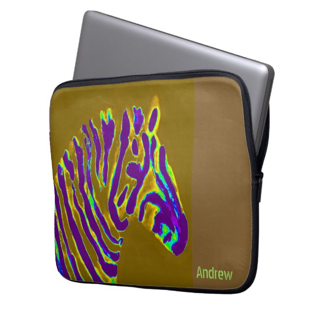 Zebra Abstracte Kunst Paarse Goud Gepersonaliseerd Laptop Sleeve (Voorkant Links)