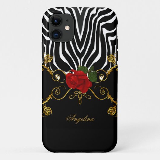 Zebra Abstracte Rozen Rood Zwart Wit Goud Case-Mate iPhone Case (Achterkant)