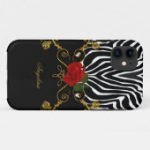 Zebra Abstracte Rozen Rood Zwart Wit Goud Case-Mate iPhone Case (Achterkant (horizontaal))