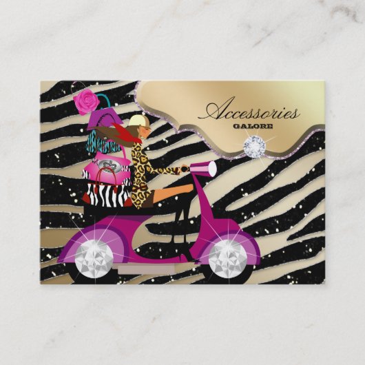 Zebra Accessoires Paarse juwelen Gold Black Sparkl Visitekaartje (Voorkant)