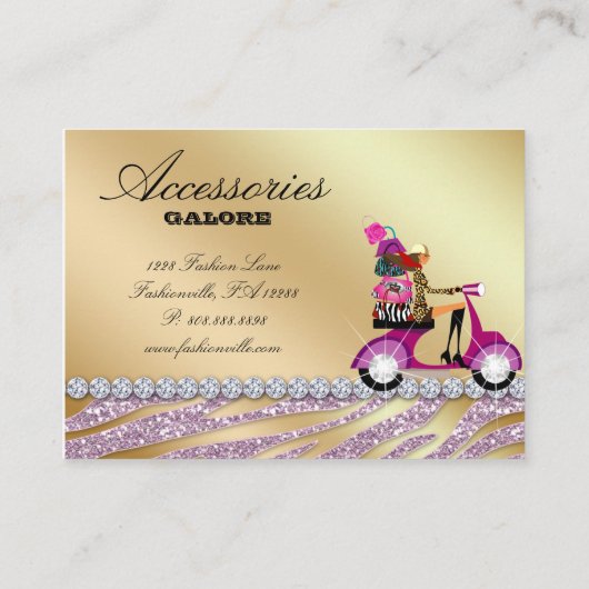 Zebra Accessoires Paarse juwelen goudroze pink Visitekaartje (Achterkant)
