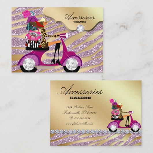 Zebra Accessoires Paarse juwelen goudroze pink Visitekaartje (Voorkant / Achterkant)
