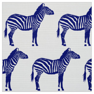 Zebra Afdrukken - Donker kobalt blauw en wit Stof