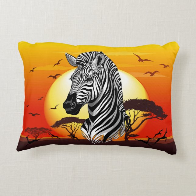 Zebra African Savanna Wild Animal Accent Kussen (Achterkant)