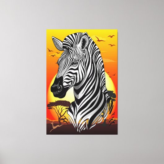 Zebra African Savanna Wild Animal Canvas Afdruk (Voorkant)