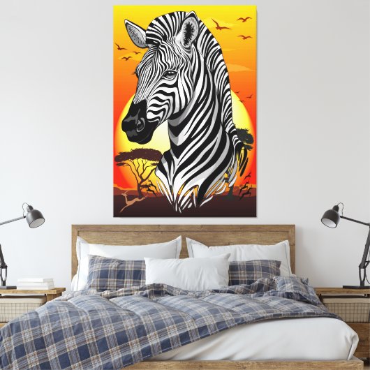 Zebra African Savanna Wild Animal Canvas Afdruk (Insitu (Slaapkamer))