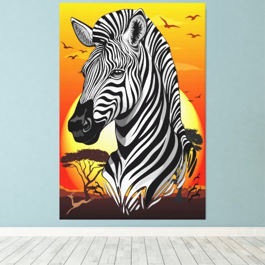 Zebra African Savanna Wild Animal Canvas Afdruk (Insitu (Houten vloer))