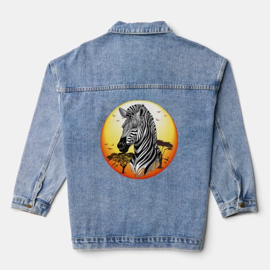 Zebra African Savanna Wild Animal Denim Jacket (Achterkant)