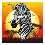 Zebra African Savanna Wild Animal Foto Afdruk (Voorkant)