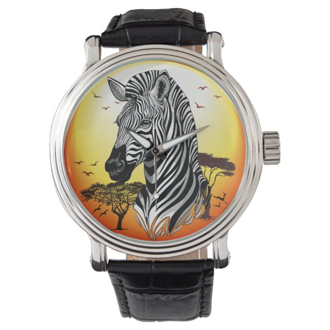 Zebra African Savanna Wild Animal Horloge (Voorkant)
